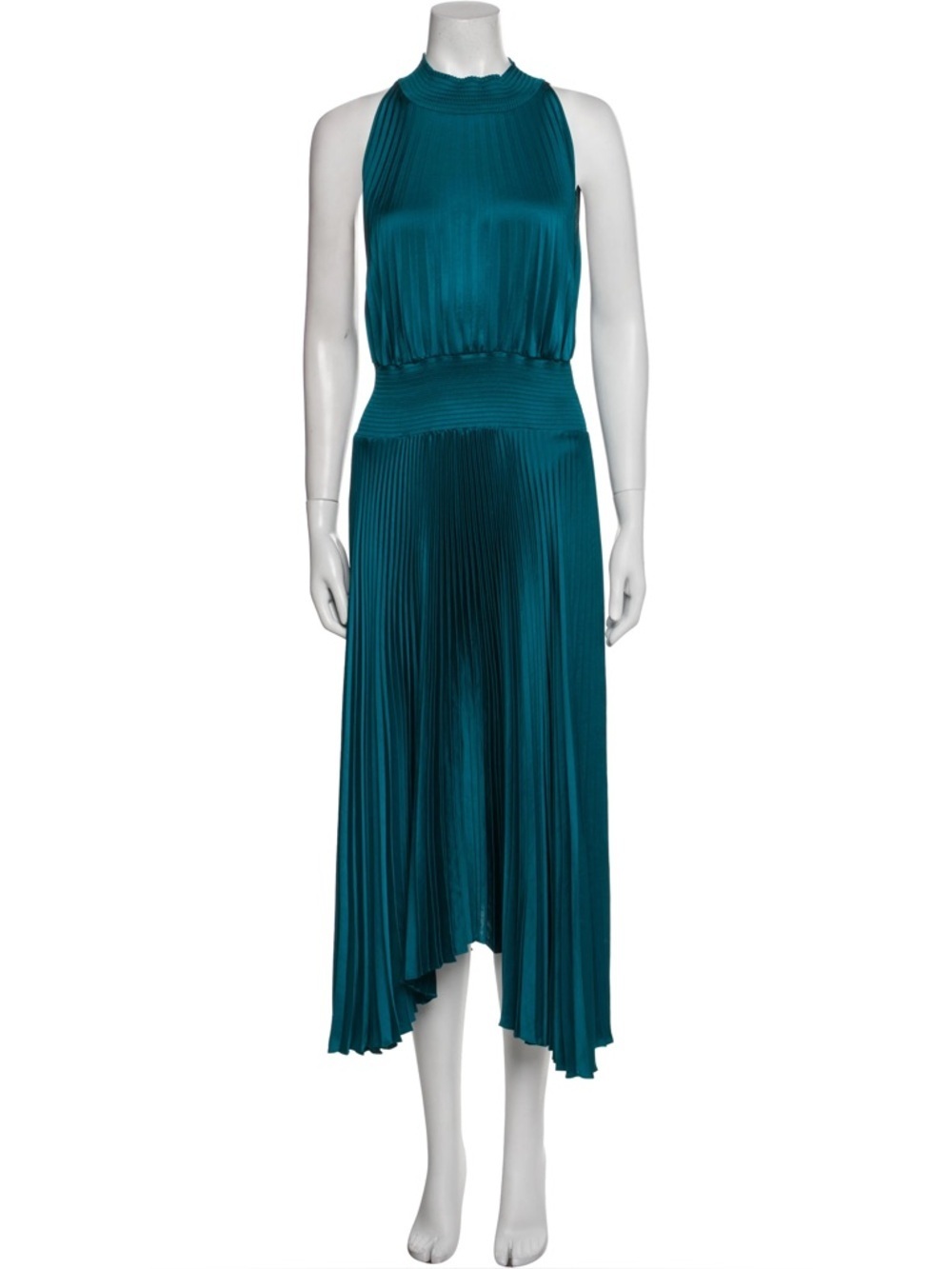 A.L.C. Renzo maxi dress Sleeveless Smocked Pleated teal satin high neck wedding